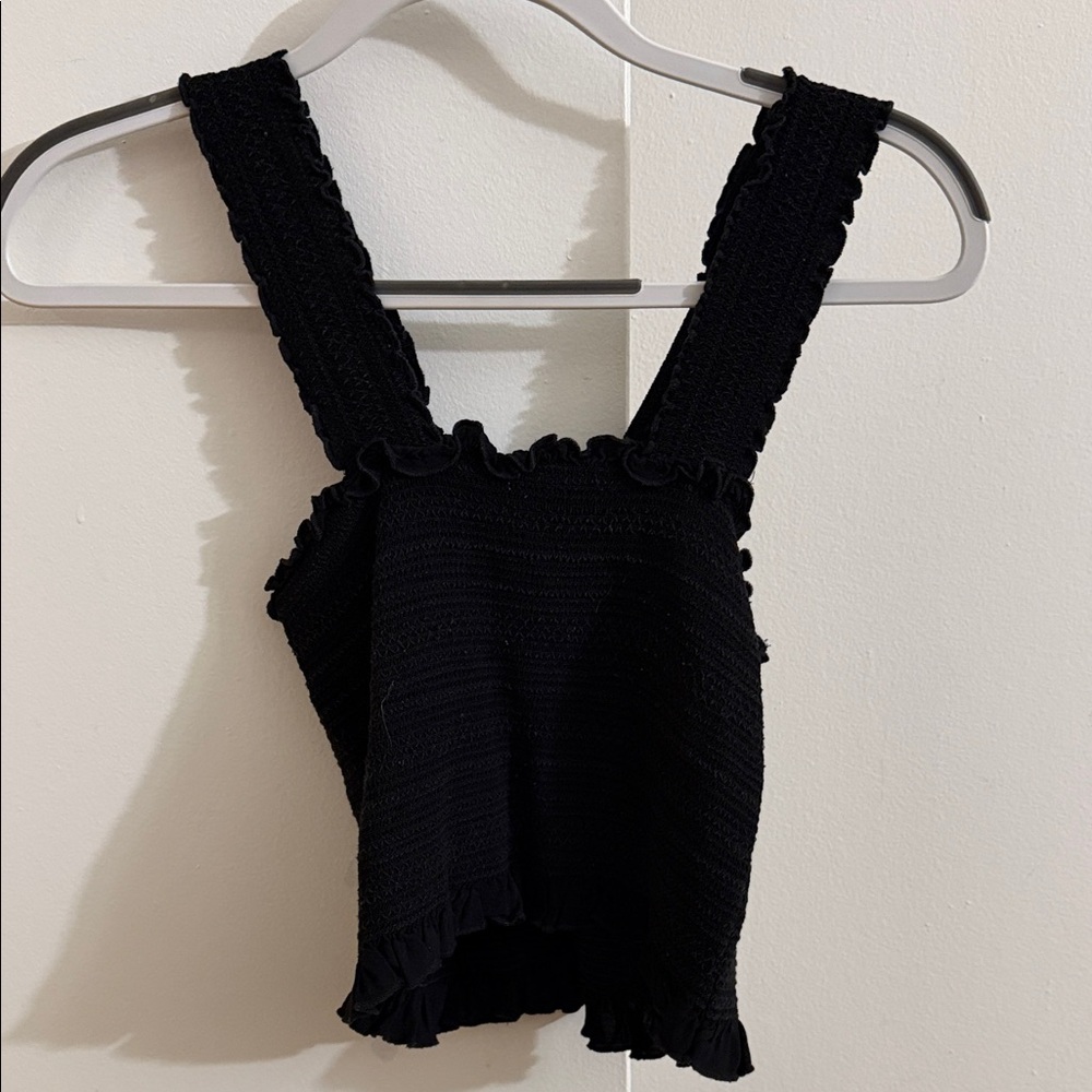 Elegant Black Ruffled Crop Top